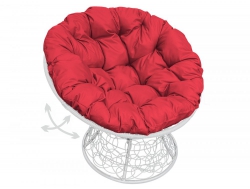 Кресло Папасан пружинка с ротангом каркас белый-подушка красная