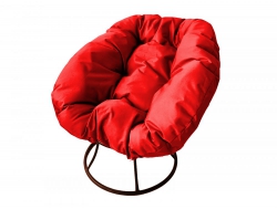 Кресло Пончик без ротанга каркас коричневый-подушка красная