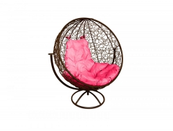 Кресло Кокон Круглый вращающийся ротанг каркас коричневый-подушка розовая